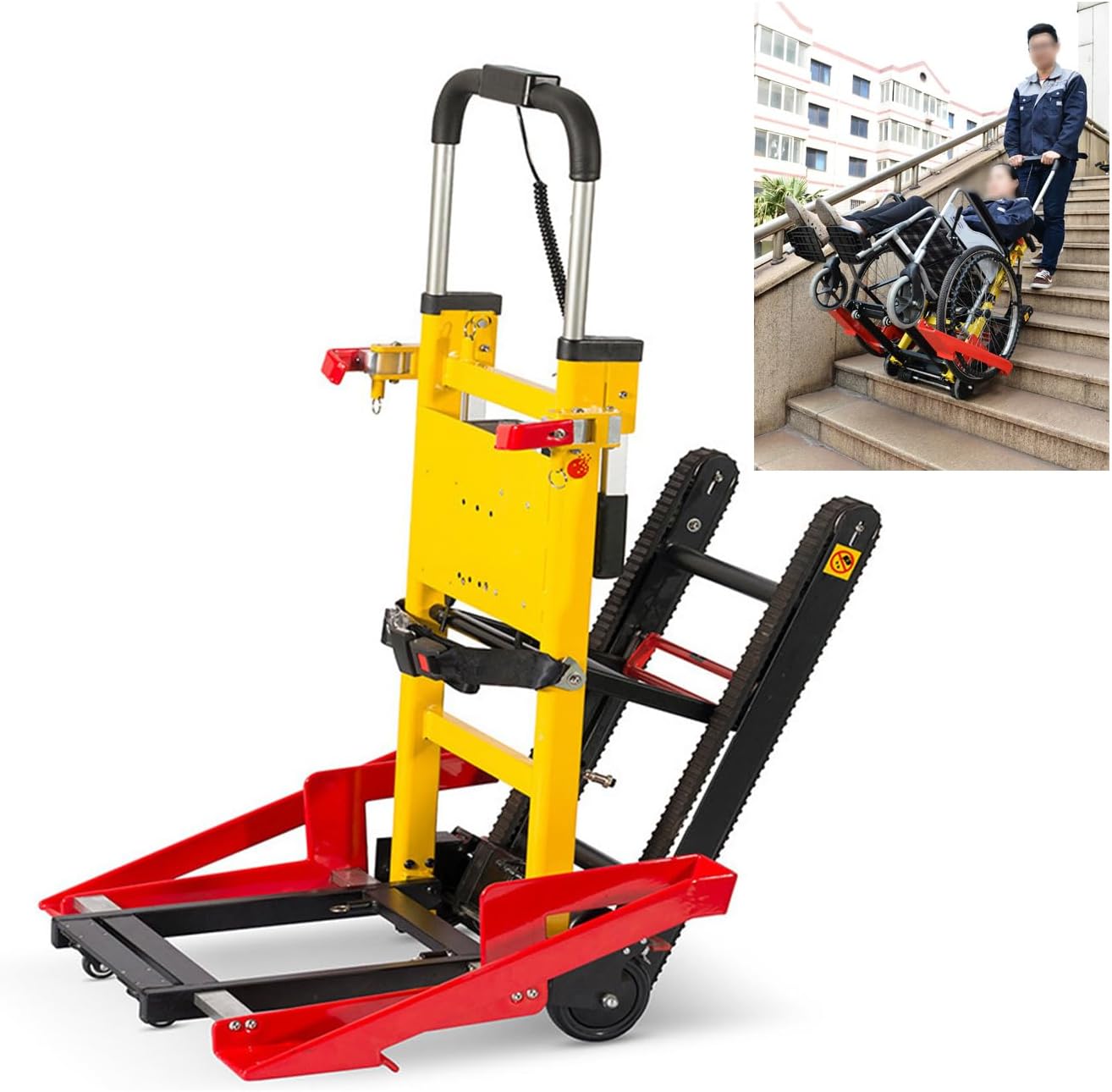 Electric Folding Stair Climbing Trolley, Crawler Type Heavy Duty Stair Climbing Trolley, Aluminum Alloy Frame, Maximum Load 165 kg, Suitable for Patient Wheelchair Transfer