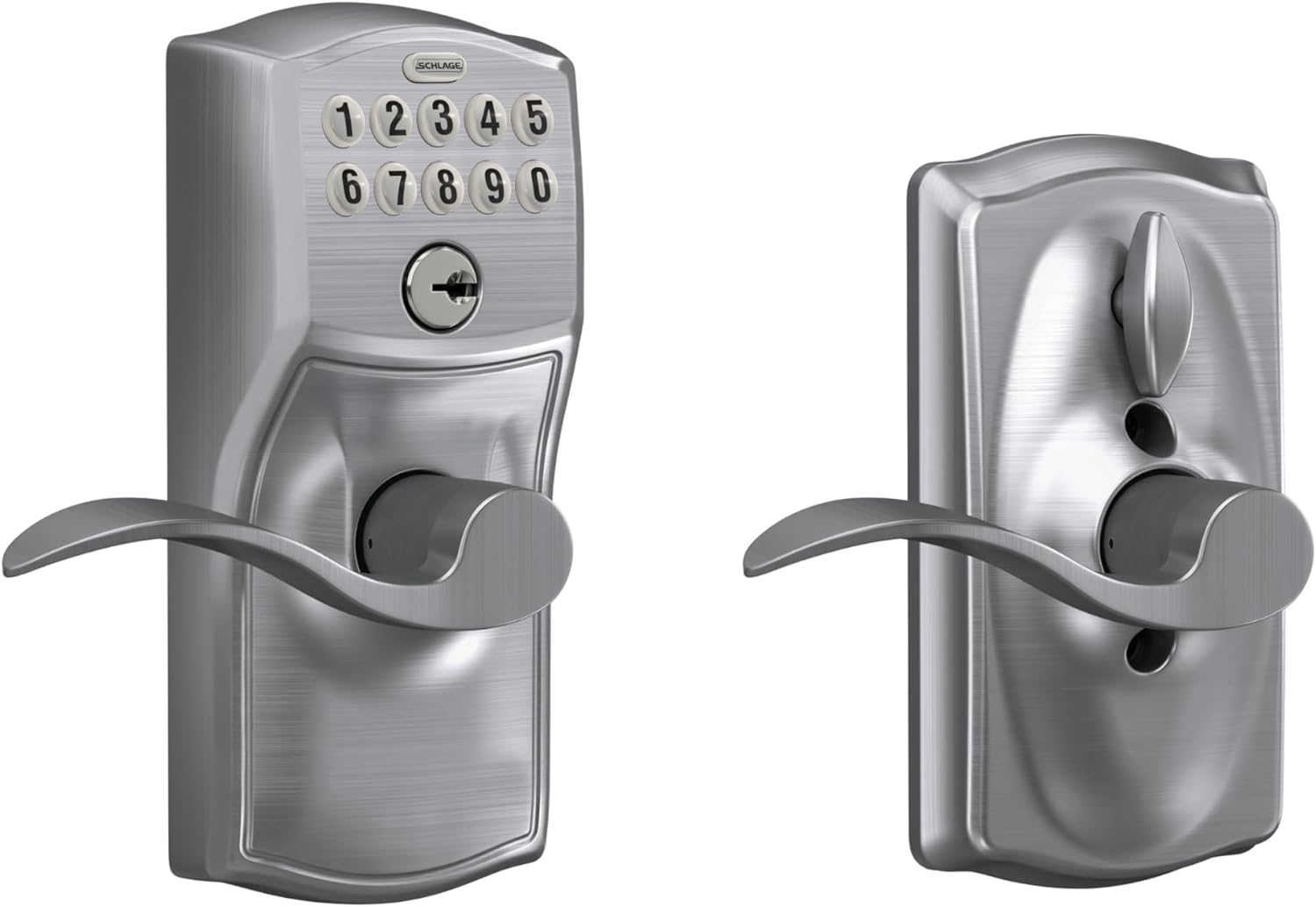 SCHLAGE FE595 CAM 626 ACC Camelot Keypad Entry with Flex-Lock and Accent Levers, Brushed Chrome