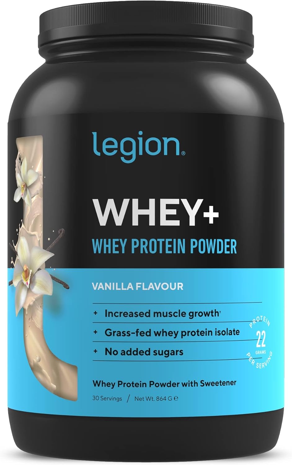LEGION Whey+ Whey Isolate Protein Powder from Grass Fed Cows - Low Carb, Low Calorie, Non-GMO, Lactose Free, Gluten Free, Sugar Free, All Natural Whey Protein Isolate, 30 Servings (Vanilla)