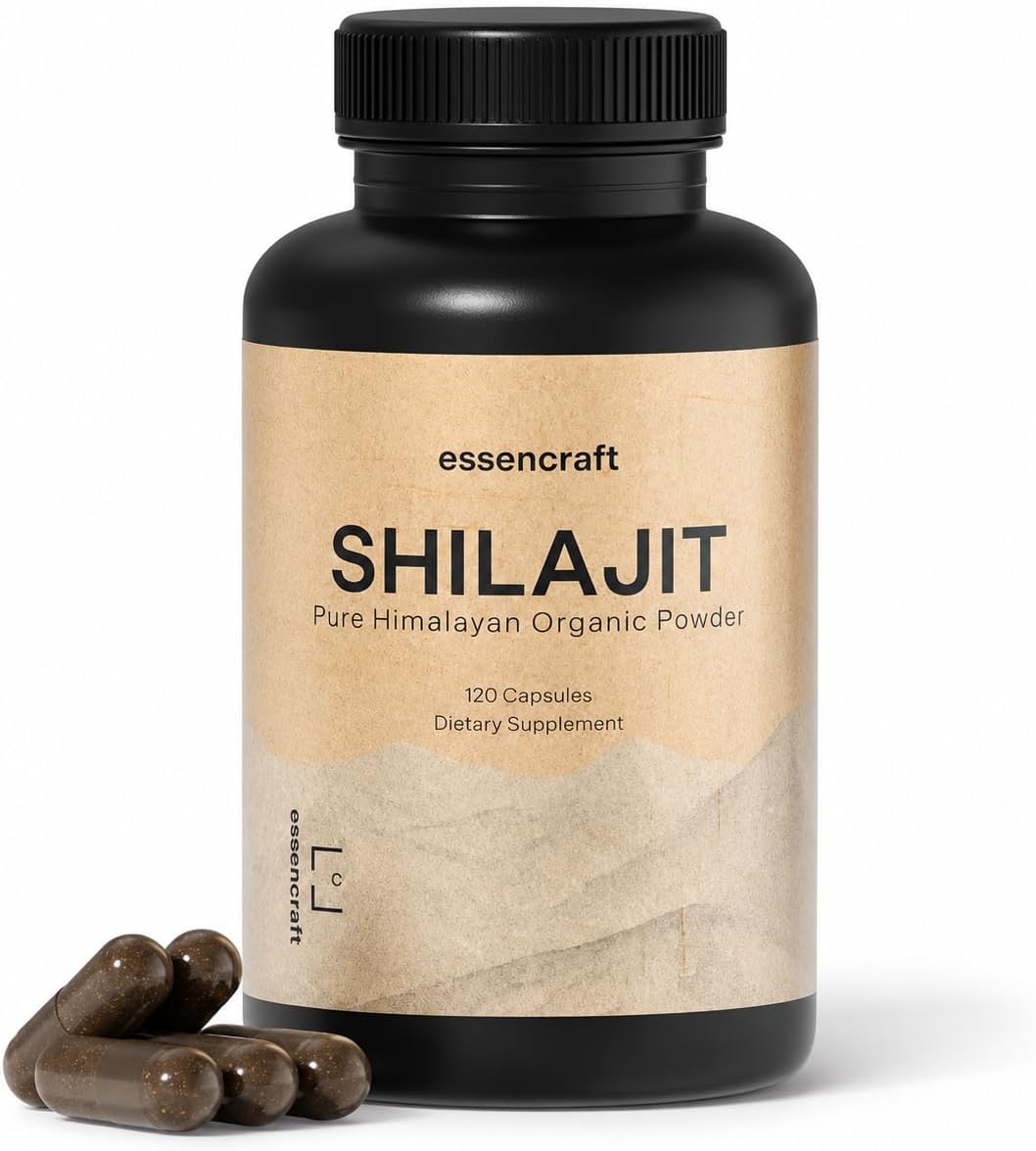 Organic Himalayan Shilajit Resin Extract - 1000mg Max Potency, Lab Tested Pure Shilajit for Men & Women, 85+ Trace Minerals Fulvic Acid, Immune Support, Energy, Cognition, 2 Month Supply, 120 Capsules