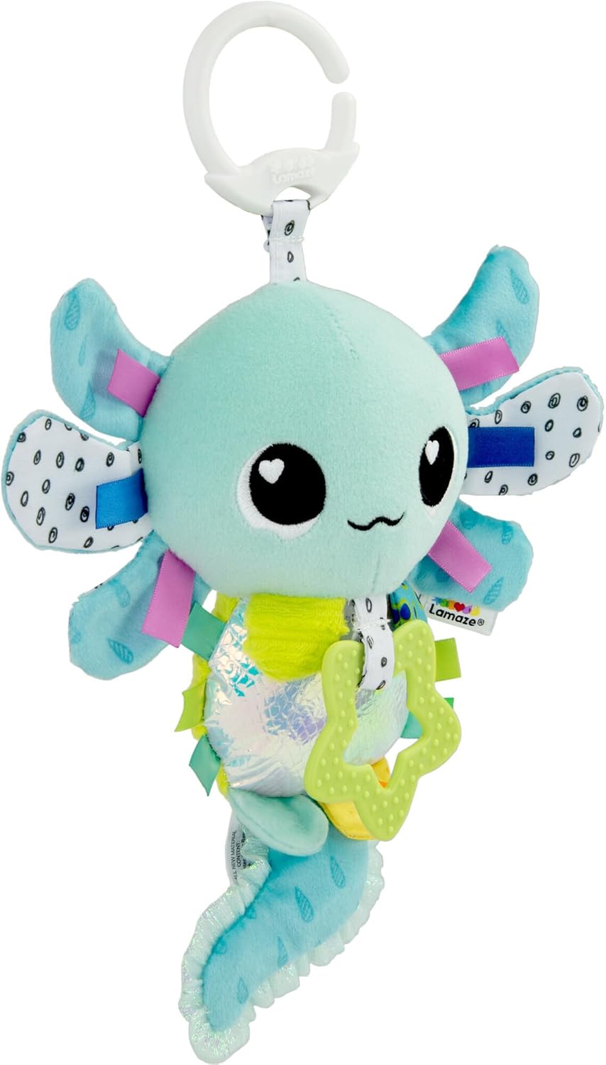 LAMAZE Alise the Axolotl - Clip and Go Baby Pram Toys - Sensory Toys for Babies - Early Learning Baby Toys 0-6 Months and Up - Expertly Designed Newborn Toys - Baby Shower Gifts