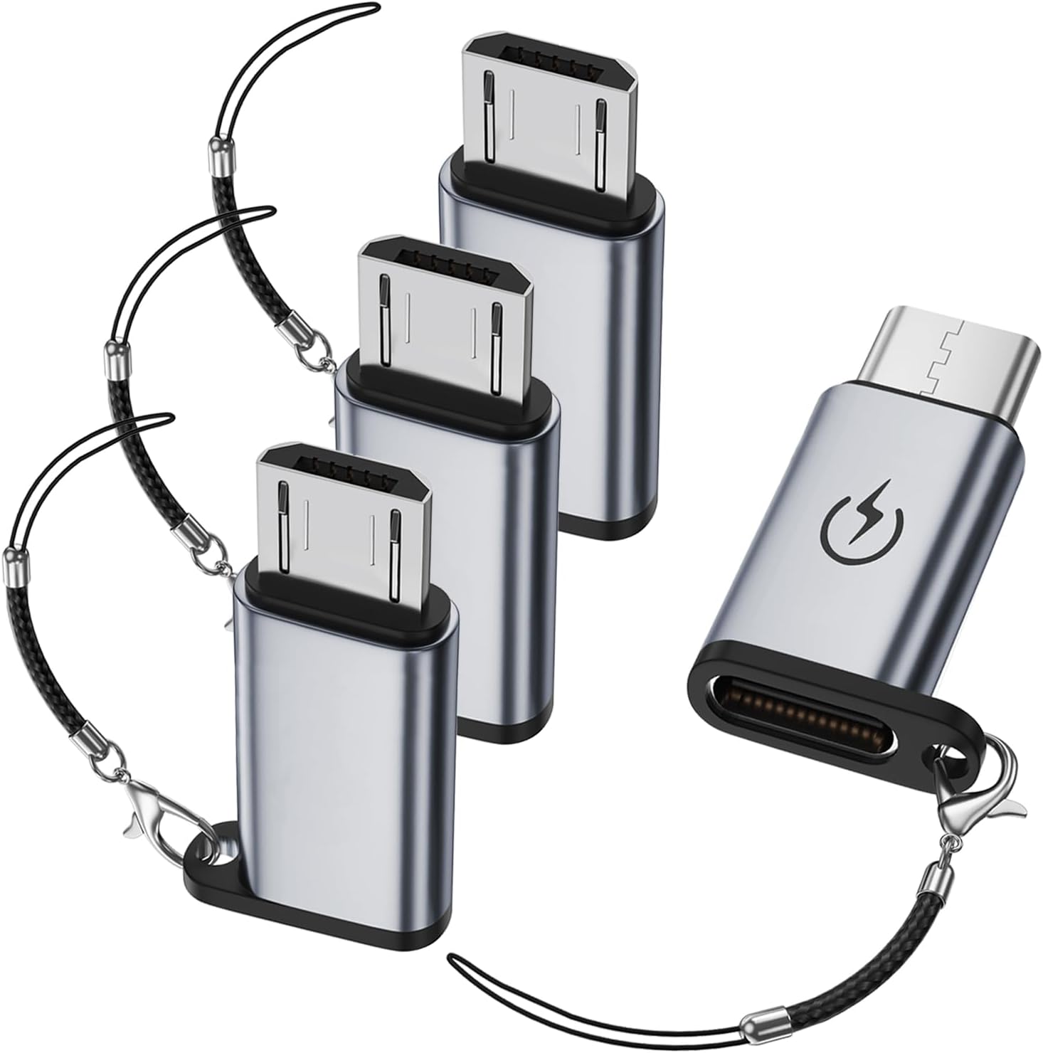 USB C to Micro USB Adapter (4 Pack), USB Type C Female to Micro USB Male Converter Compatible with Samsung Galaxy S6/S7 Edge, LG Nexus 4/5/6 and More Micro USB Devices (Grey)