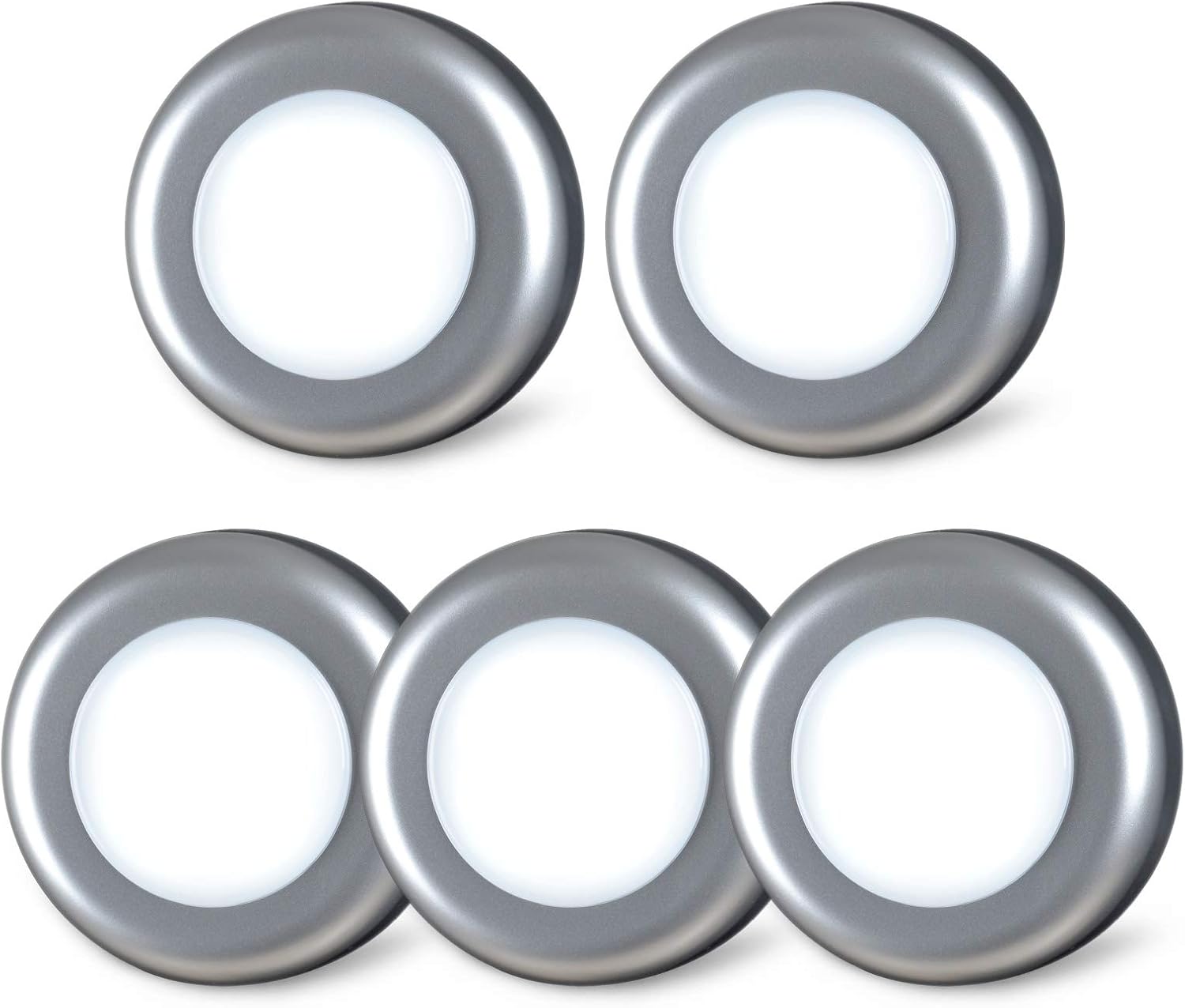 STAR-SPANGLED 5 Pack 2.8” Push Tap Lights, Stick on Touch Puck Lights AAA Battery Operated, LED Sticky Button Lights for Classroom, Kitchen, Under Cabinet, Closet (Sliver, Cool White)