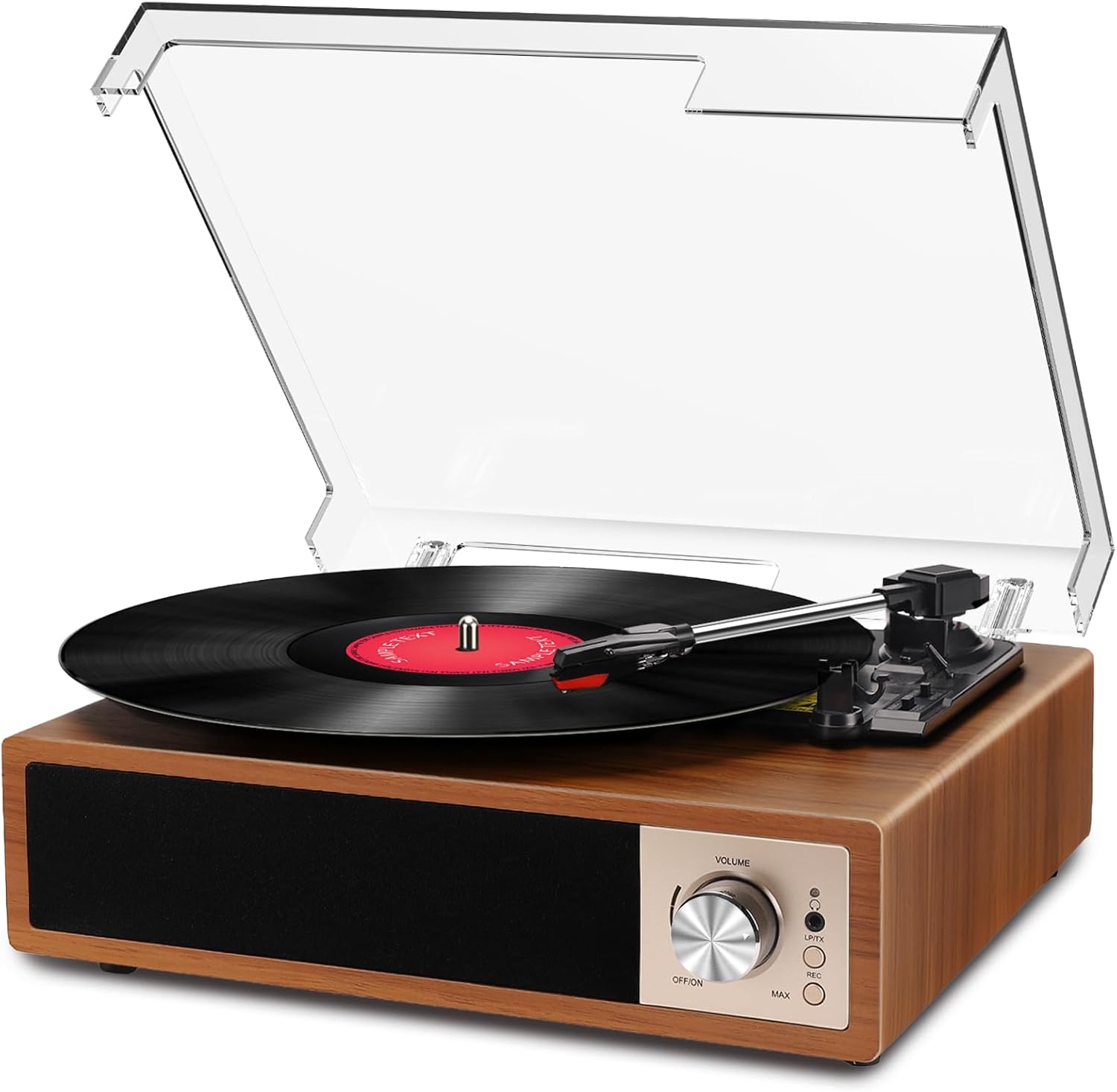 VOKSUN Bluetooth Vinyl Record Player - 3-Speed Belt-Driven, Built-in Speakers, USB Recording, RCA/Aux, Retro Wooden Phonograph (7/10/12" Records), Original Wood Tone