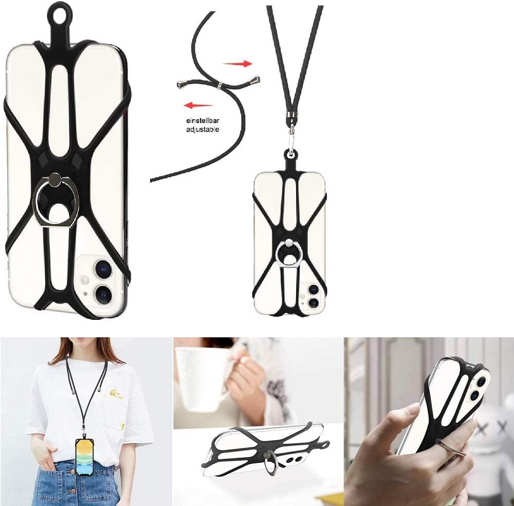 K-S-Trade Lanyard For Xiaomi QIN 2 Pro 3in1 Mobile Phone Chain Cord Mobile Cellphone Cord Stand Lanyard Neck Strap Necklace Keychain Phone Ring Compatible With Xiaomi QIN 2 Pro Detachabel, Black 1x