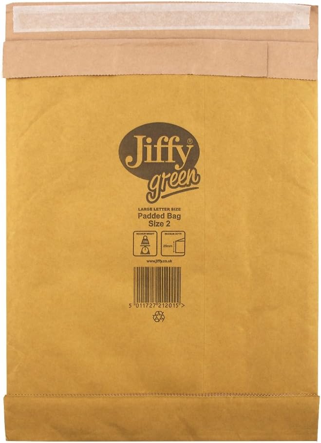 Jiffy Padded Bags, Size 2, 195 x 280mm, 100% Paper, Heavy Duty Protection (Pack of 100)