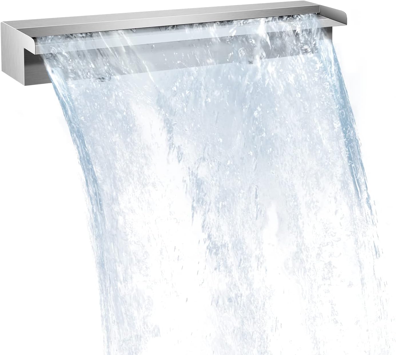 Pool Waterfall Fountains, Stainless Steel Rectangular Pool Waterfall Spillway with Pipe Connector for Indoor/Outdoor Decorative (23.6 Inch)