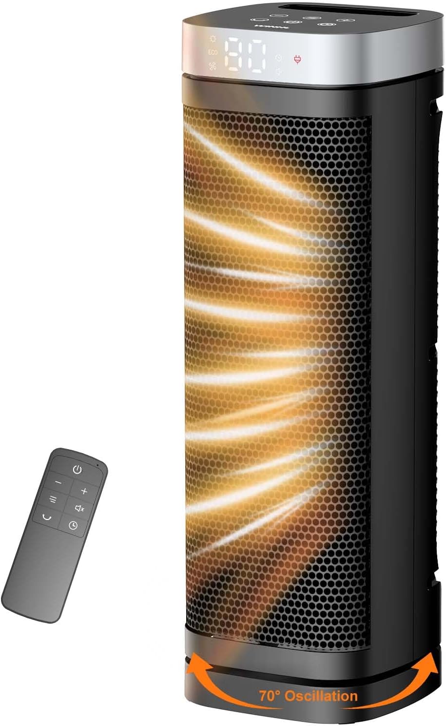 Space Heater, WINHL 17 Inches Electric Heaters for Indoor Use with Thermostat and Remote, 70°Oscillation, 12H Timer, 5 Modes, 1500W PTC Ceramic Fast Safety Heat for Office Bedroom Home