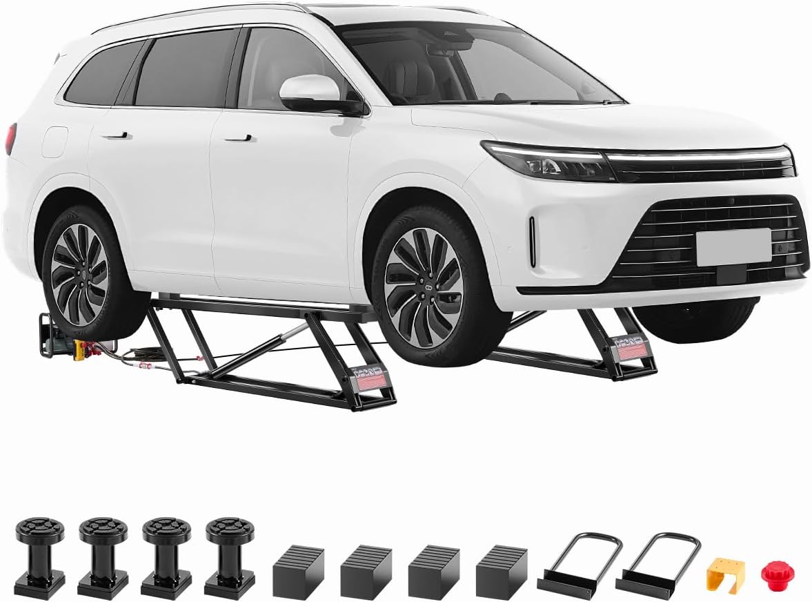 VEVOR Car Lift, 7000 lbs Capacity Car Lifts for Home Garage, 3-Level Adjustable with 29.4" Lift Height & Remote Control, Auto Lock Portable Car Lift with 4 Rubber Pads & 4 Lifting Columns