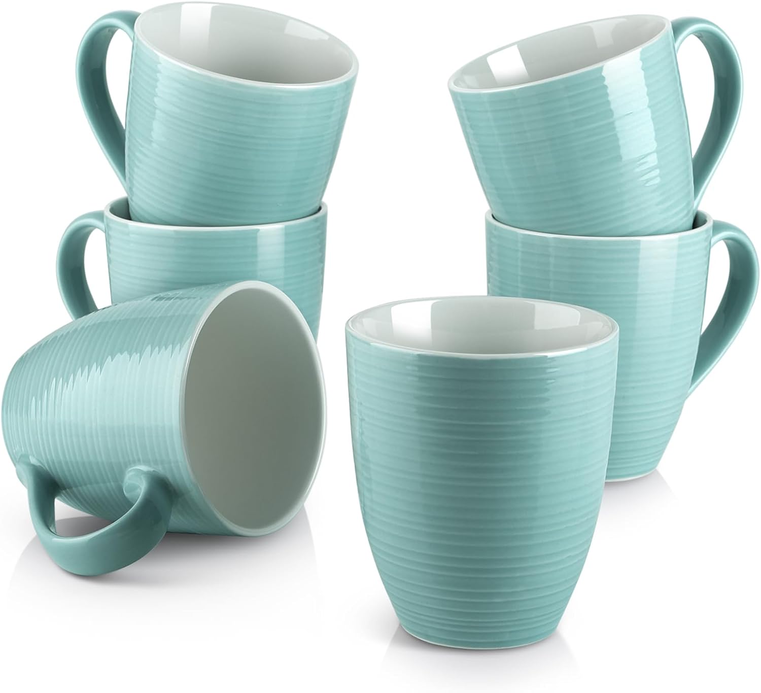 DOWAN Coffee Mugs, 17 oz Coffee Cups for Mothers Day Gifts, Ceramic Coffee Mugs Set of 6 for Women Men, Turquoise