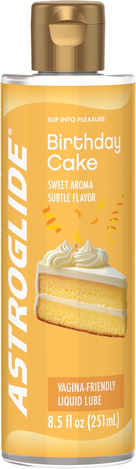 Astroglide Cake Flavored Personal Lubricant (8.5oz), Long-Lasting Sex Lube for Men, Women and Couples, Delicious Flavor, Hypoallergenic, Vaginal Safe, Condom Compatible