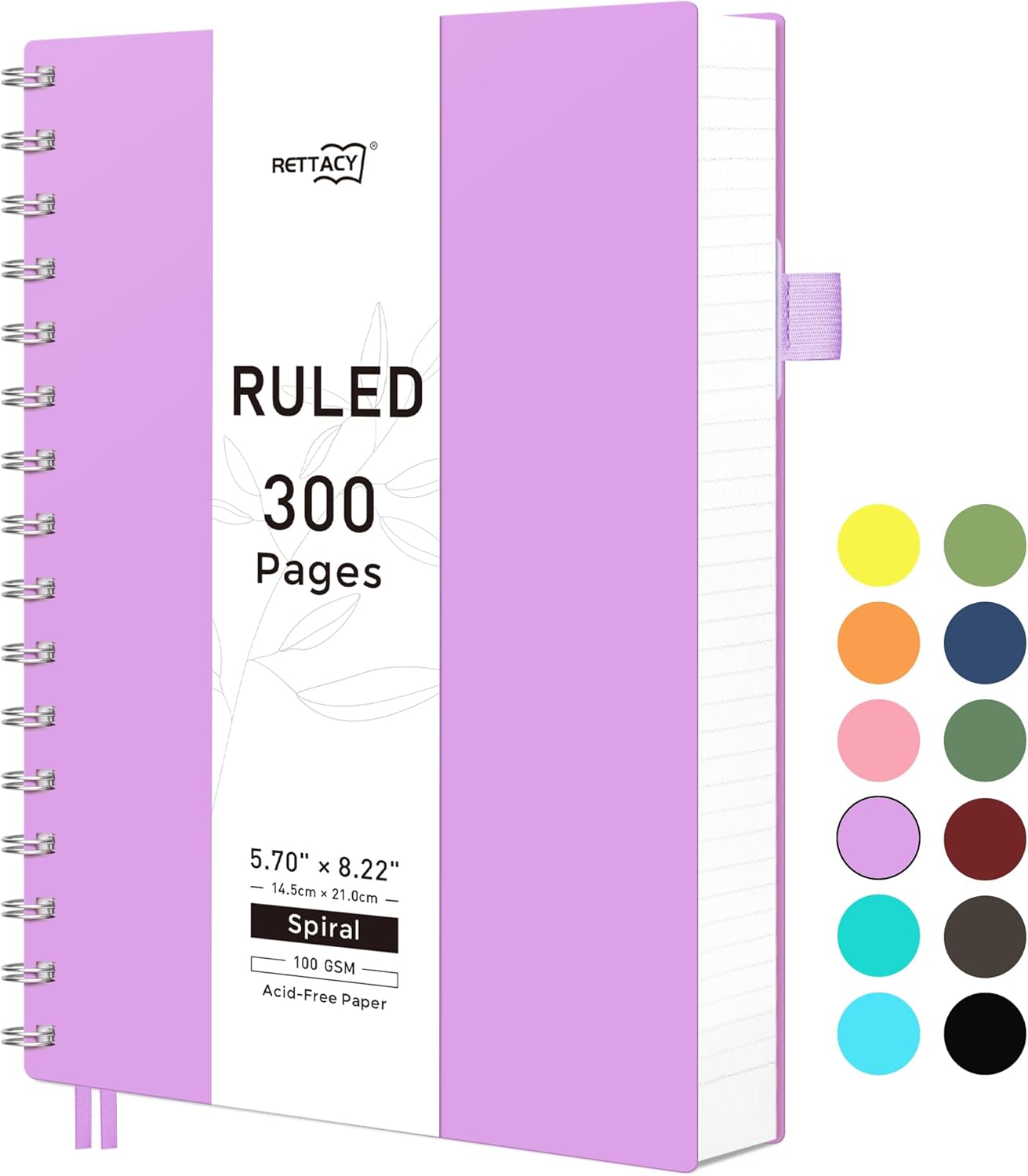 RETTACY A5 Notebook,Wirebound Colorful Spiral Notebooks 300Pages /150 Sheets for Writing,100gsm College-Ruled Paper, PVC Hardcover, for Women Men Work Office School,14.5 x 21cm - Purple