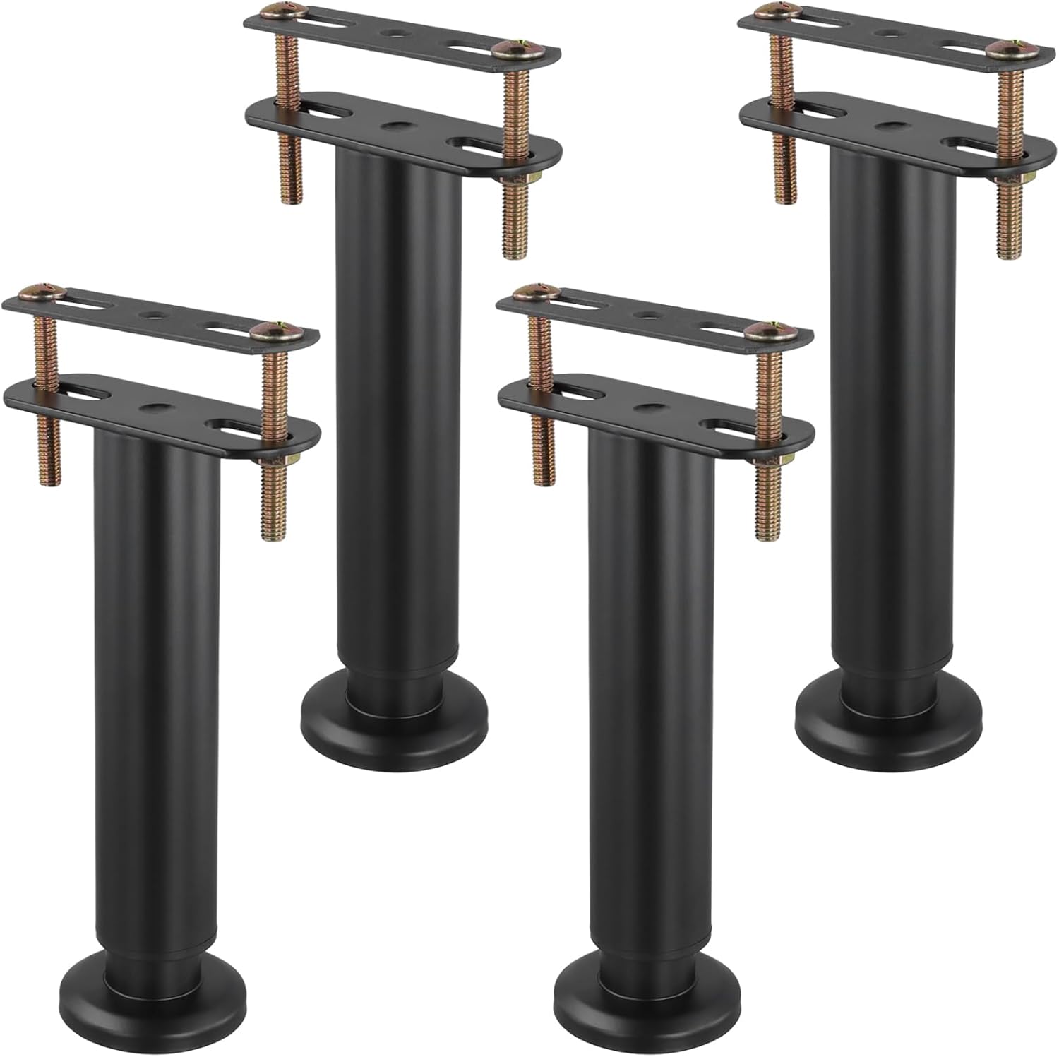 4 PCS 18-33 cm Black Adjustable Bed Support Legs, Metal Retractable Furniture Legs with Nuts, Bolts, Supplementary Plates for Cabinet, Sofa, Bed