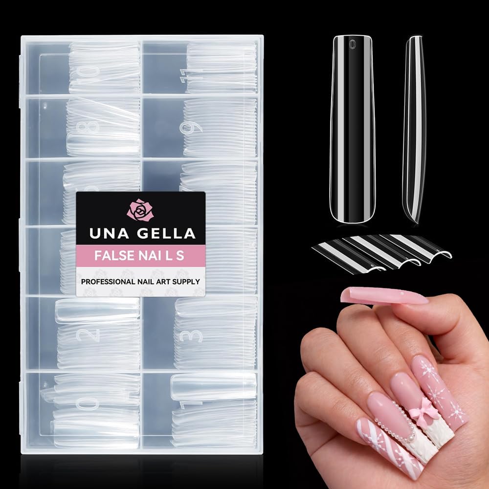 UNA GELLA XXL Long Square Nails Tips No C Curve Clear Nail Extensions