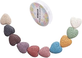 PH PandaHall 30 pcs 10 Colors Heart-Shaped Lava Stone Beads Loose Bead with 11 Yards 0.8mm Crystal Thread for Essential Oils Bracelet Necklace Pendants Jewelry DIY Craft Making