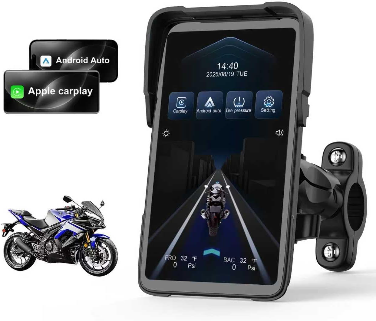 Wireless Carplay Screen for Motorcycle, Portable Carplay/Android Auto GPS Navigation for Motorbike, Car Play Screen with Dual Bluetooth, Navigation, Siri, Google Assistant, Anti-Glare