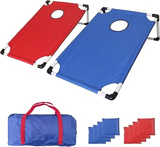 Portable PVC Framed Cornhole Game Set with 2 Collapsible Cornhole Boards, 8 Bean Bags and Carrying Case, Waterproof Mini Cornhole Set, Outdoor Indoor Yard Toss Games for Family (3 x 2-feet)