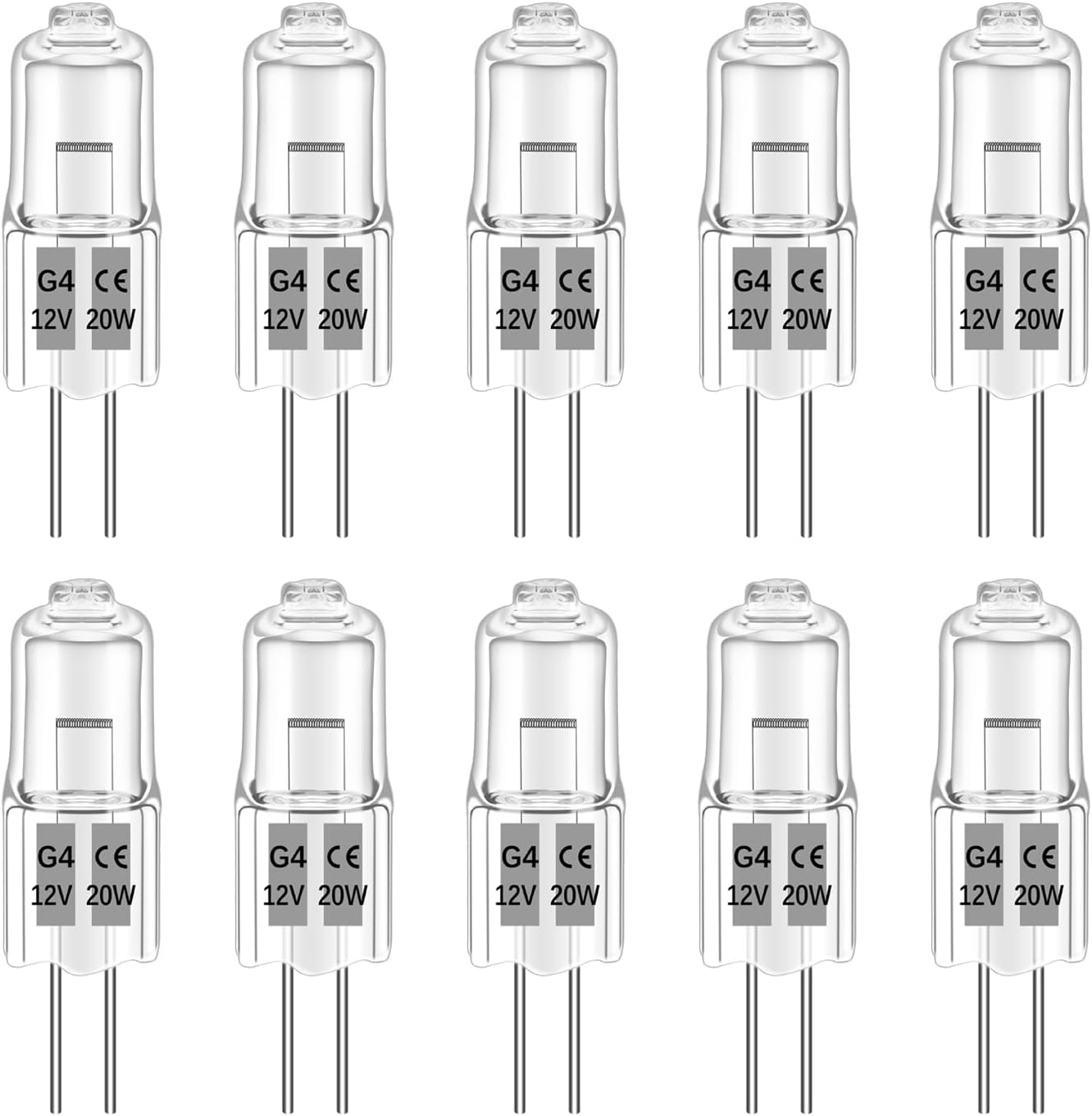 G4 20W Halogen Light Bulbs Dimmable 12V, 2700K Warm White, 280LM, 2 Pin G4 Clear Capsule Bulb for Extractor Hood Bulb, Cabinet, Ceiling Light, 10 Pack