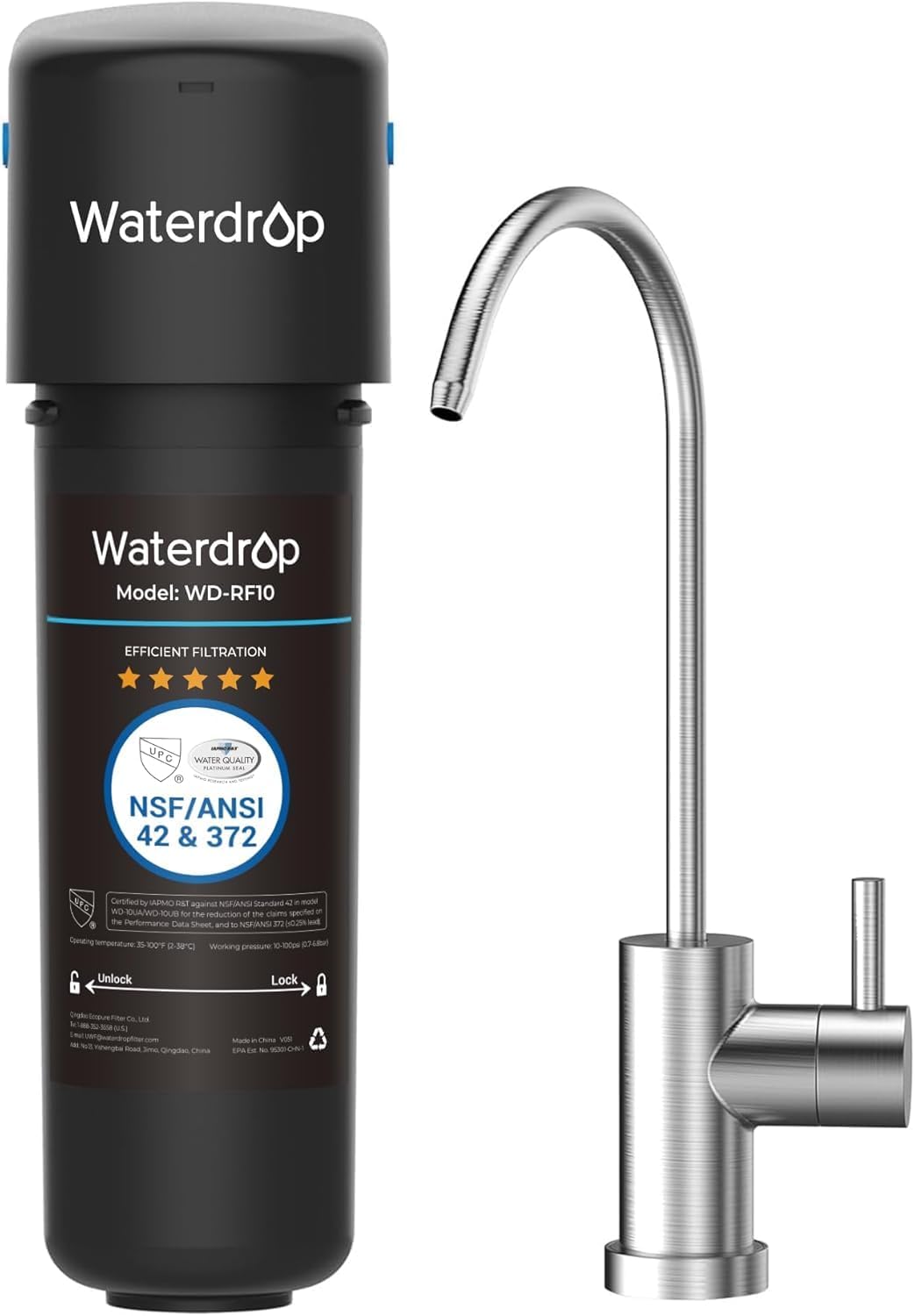 Waterdrop 10UB Under Sink Water Filter, Reduces PFAS, PFOA/PFOS, Lead, Chlorine, Bad Taste, NSF/ANSI 42 Certified, 8K Gallons, Easy Installation