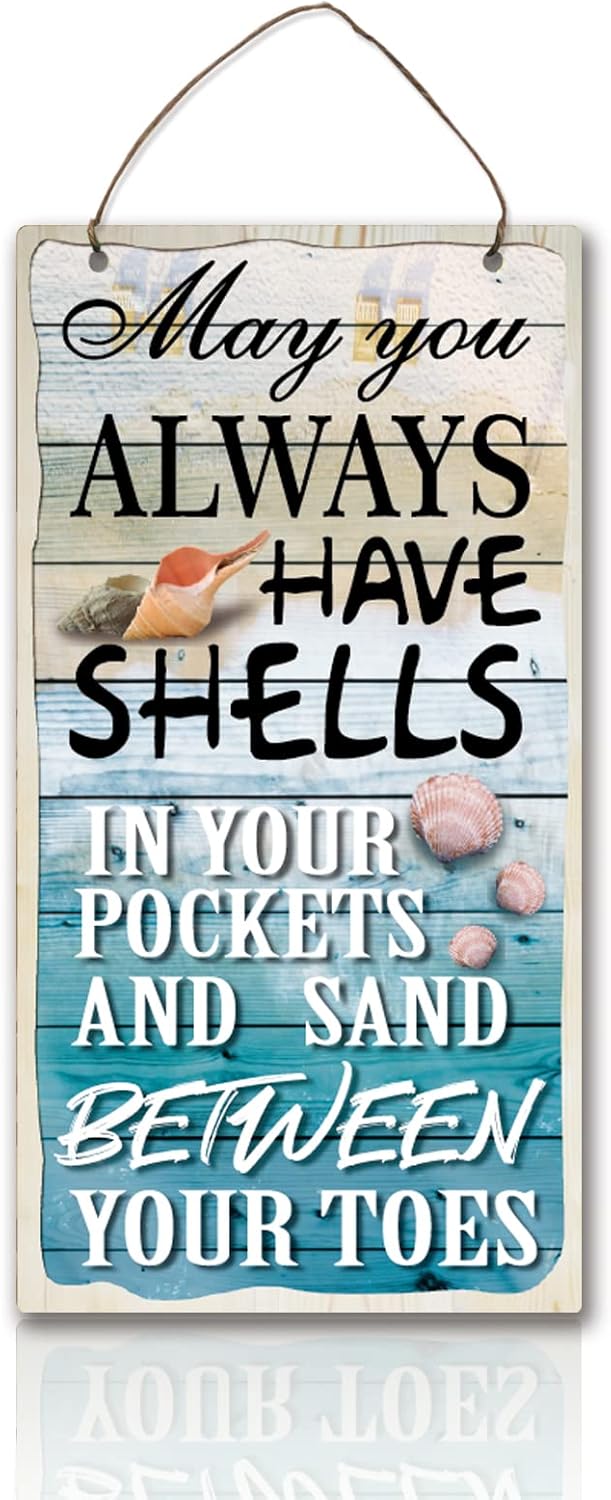 PLIGREAT Beach Wood Signs Decorative Hanging Signs Plaques Colorful Wood Wall Art Decor Wooden Hanging Door Decor for Beach House Summer House Home Wall Decorations Housewarming Gifts