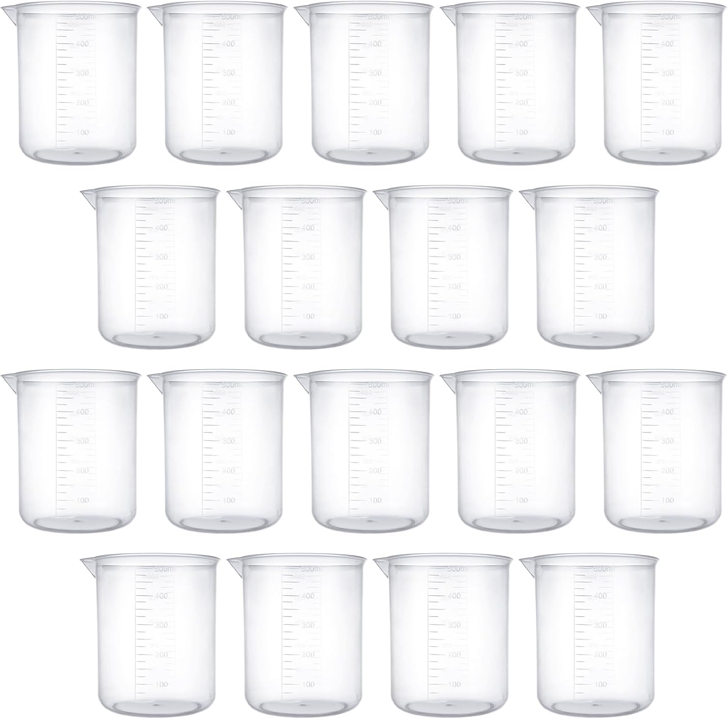 18 Pack Plastic Beakers 500 ml Graduations Premium Polypropylene Plastic Graduated Measuring Cups for Science Lab Equipment, Home Experiment, School Teaching Supplies Transparent