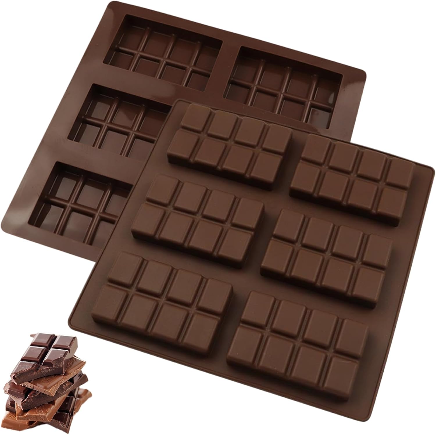 2Pcs Chocolate Molds 6 Cell Silicone Candy Bar Mold for Stuffed Bar Easy Release Chocolate Molds Non-Stick Easy to Clean Tabs Chocolate