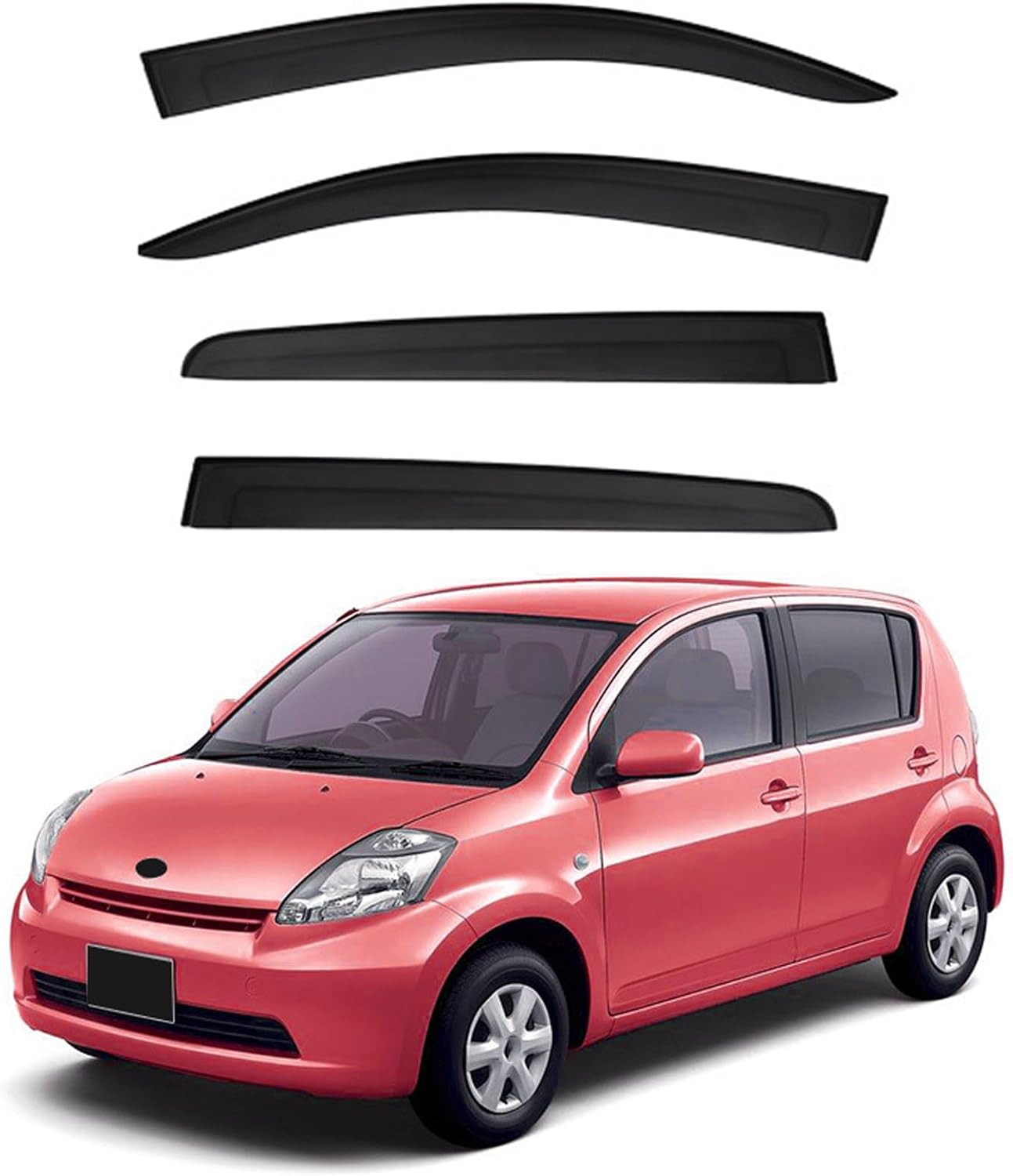 4PCS Window Visors Rain Guards Shield for Daihatsu Sirion MK2-M300 2004-2015, Out-Channel Rain Guards Shields Vent Deflector Shade Wind, Tape-On Outside-Mount