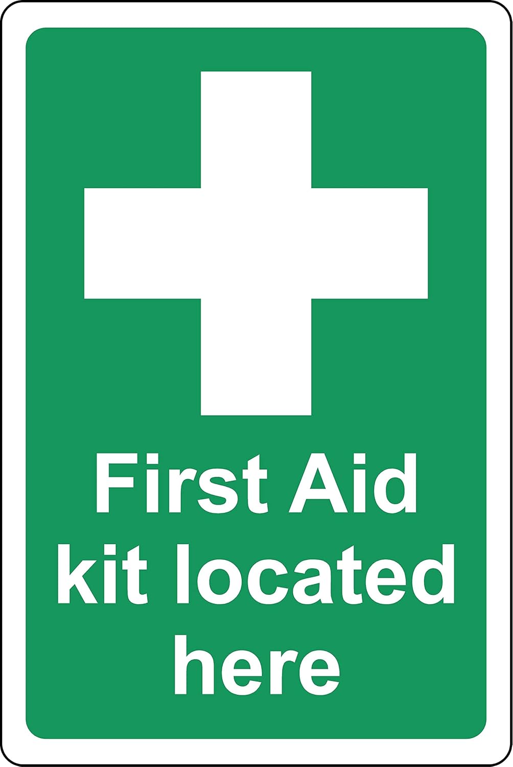 First aid kit located here Safety sign - Self adhesive sticker (200mm x 150mm)