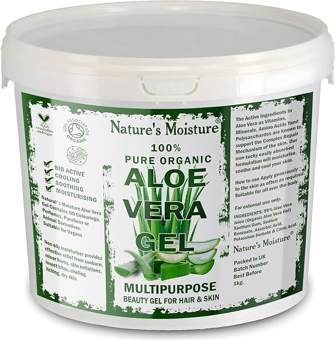 Nature's Moisture Aloe Vera Gel Cruelty Free and Vegan - Cooling, Soothing, Refreshing and Moisturising for All Types Skin & Hair 1Kg