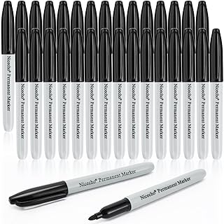 Nicecho Permanent Markers, Black Permanent Marker Pens, 30 Count Fine Point Basic Marker Set