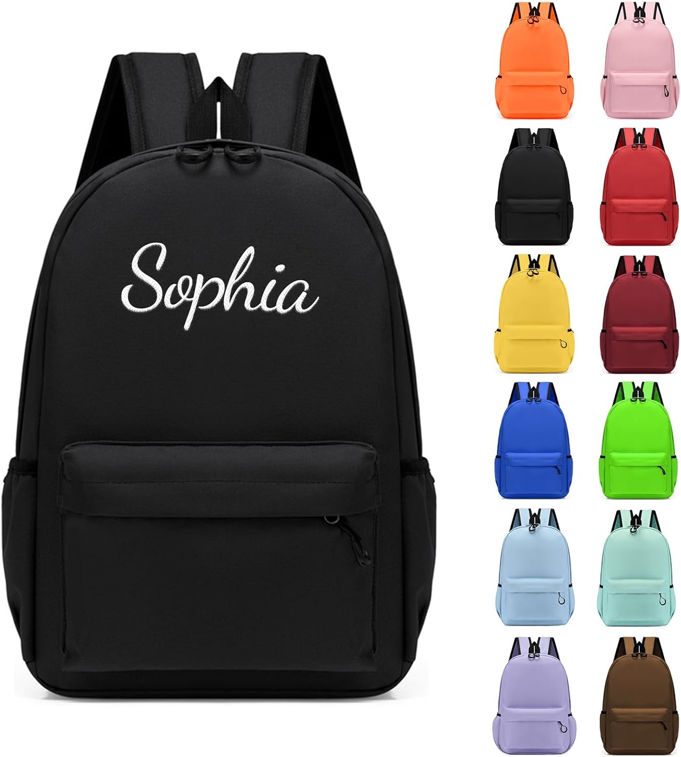 Personalised School Bag with Embroidered Name, Kids Backpack for Boys & Girls, Lightweight Waterproof Nylon Children Rucksack for Primary Kindergarten Preschool, Toddler Daypacks