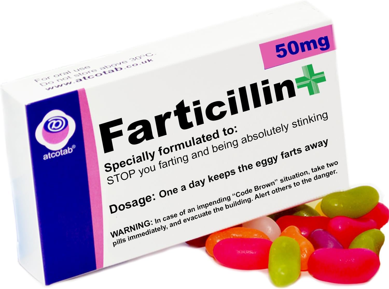 Farticillin Fart Joke Farting Prank Pill Box Sweets Candy Tablets Funny Gifts for Mum Dad Boyfriend, Husband, Get Well Soon Jelly Beans for all Celebrations