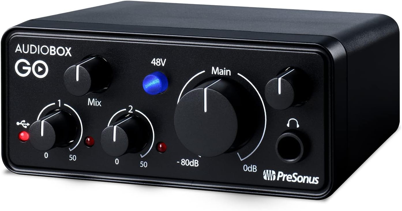 PreSonus AudioBox GO, USB-C, Audio Interface, For Music Production with Studio One DAW Recording Software, Music Tutorials, Sound Samples and Virtual Instruments