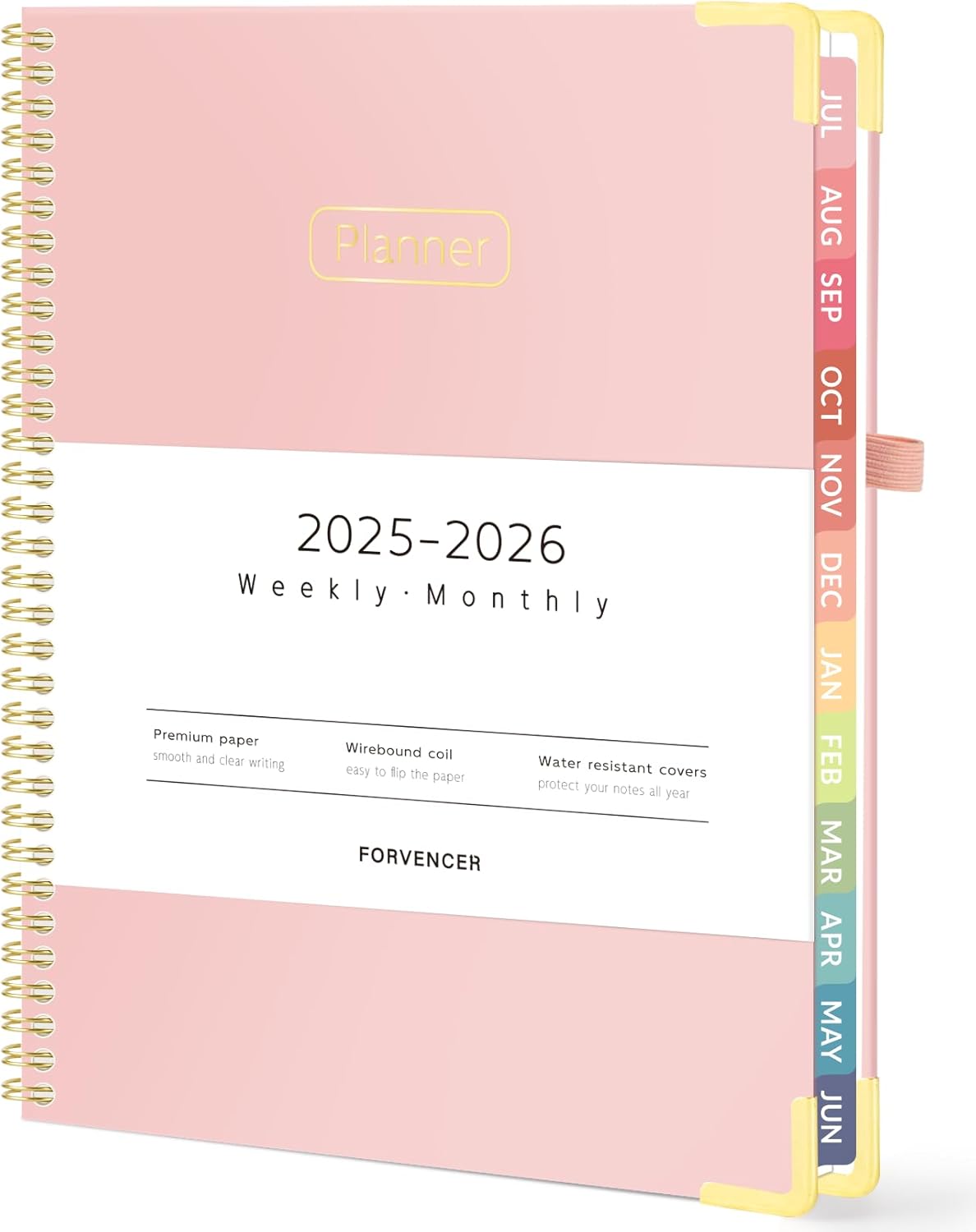 Forvencer Academic Planner 2025-2026, Hardcover Weekly & Monthly Calendar Planner, July 2025 - June 2026, 8.5" x 11", Daily Agenda Book with Tabs, College Organizer Notebook, School Supplies for Student Teacher Classroom, Pink