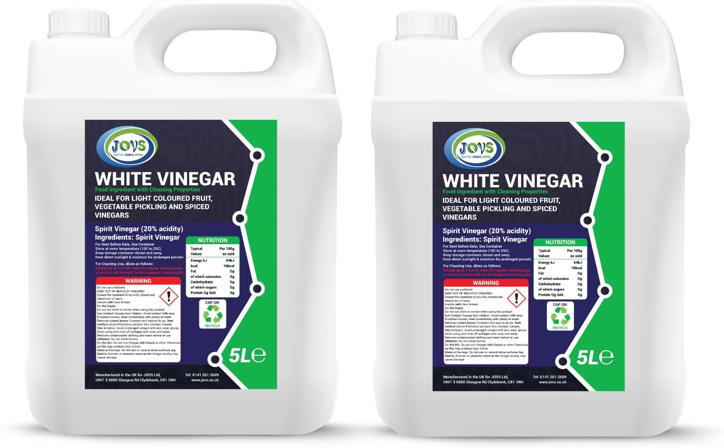 JOVS High-Strength White Vinegar | 20% Acidity | 2X 5L | 4x Stronger Than Regular Vinegar | Natural Weed Killer, Tough Stain Remover, Cleaning & Gardening Essential | Industrial-Grade 10 Litre.