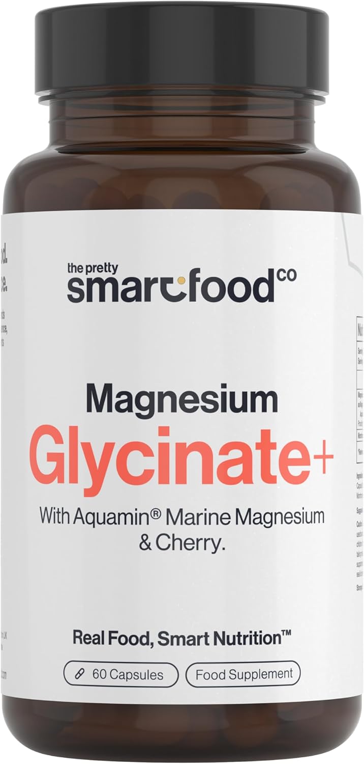Magnesium Glycinate 3-in-1 Complex - 1440mg - Highly Bioavailable Supplements - Bisglycinate Marine Minerals - 300mg Elemental Mg - with Cherry - 60 Vegan Capsules - UK Made
