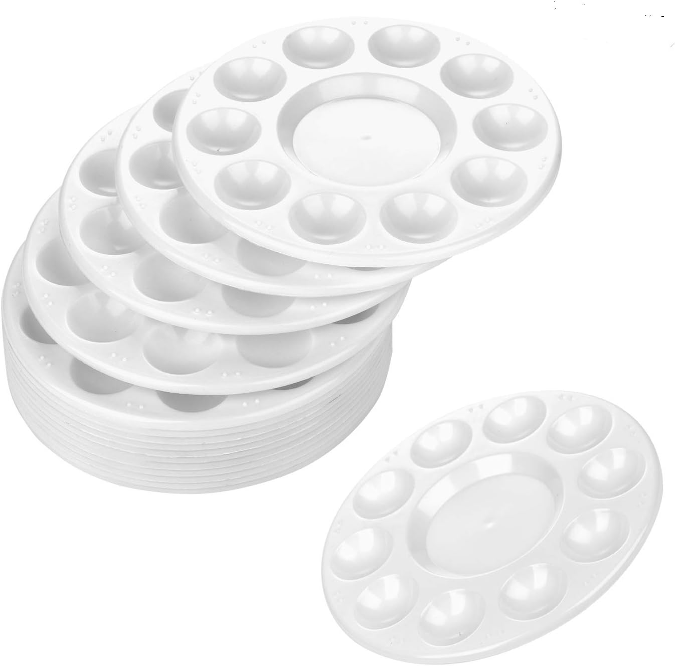 CENTSTAR 15 Pcs Round Paint Tray Palettes Plastic For Acrylic Oil Watercolor Craft Diy Art Painting Palettes, 15 PCS