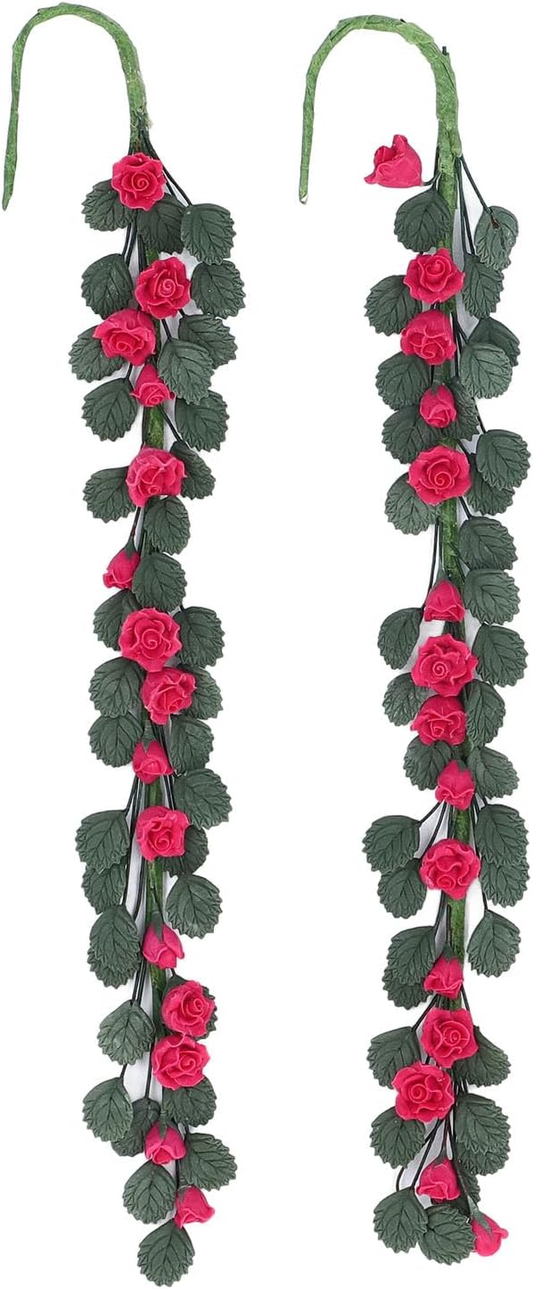 Miniature Swing Vine Doll House Accessories Decorative Ornament Clay Rose Vine DIY Lifelike Artificial Flower Vines for Dollhouse Decor Photography Props Iron Clay 20cm 2pcs (Wine Red)