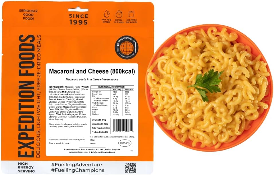 EXPEDITION FOODS Macaroni and Cheese (High Energy Serving / 800KCAL) | Freeze-Dried Camping & Hiking Food