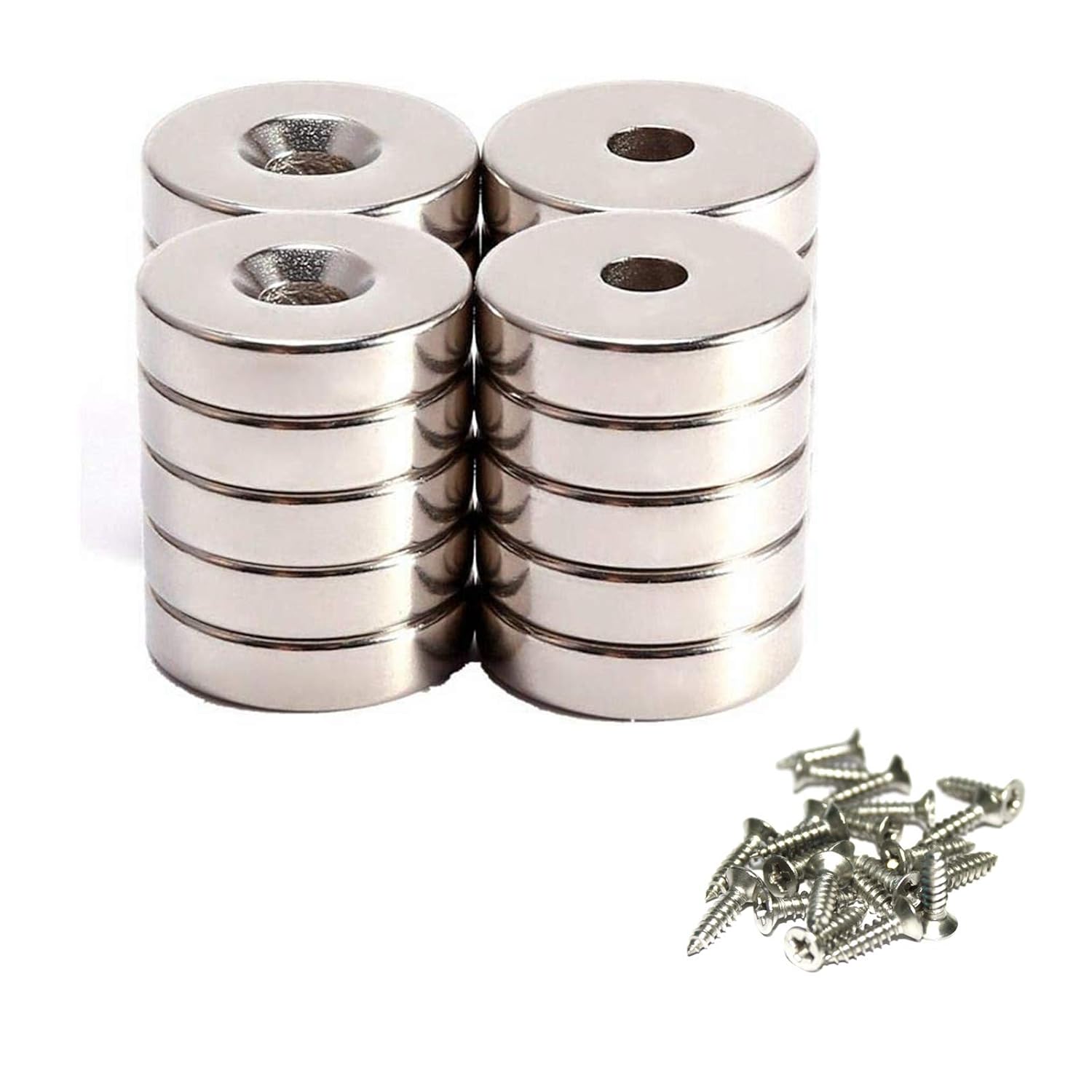 Neodymium Disc Countersunk Hole Magnets,JUNAN 20 Pack 10mm x3mm hole 3mm Strong Permanent Rare Earth Magnets with 20 Screws…