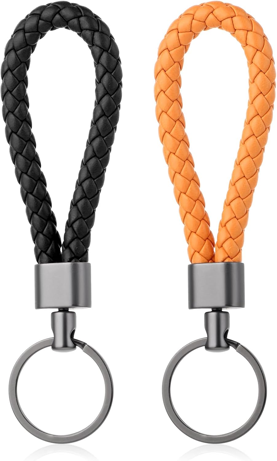 Apausvcm 2Pcs Braided Leather Keychain, Handwoven Keyring Straps for Men Women with Metal Key Fob and Key Ring for Home Office Car Keys Bags Wallets