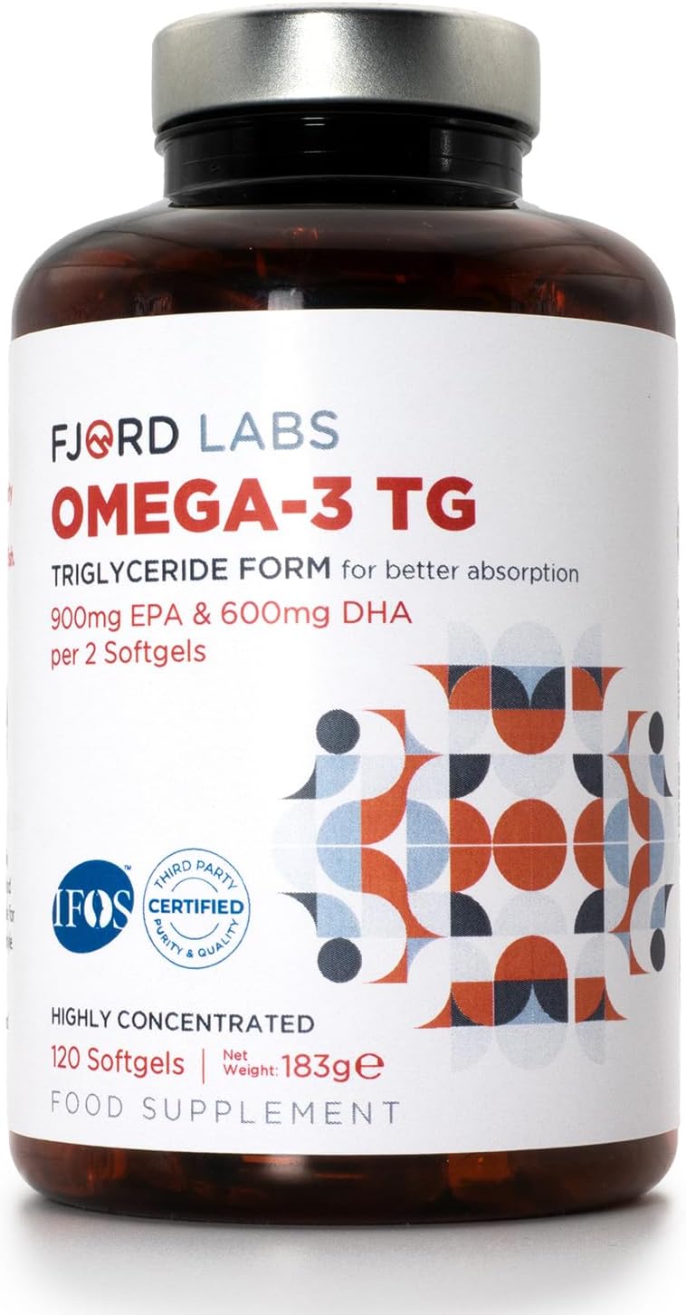 Omega -3 TG | Triglyceride Form | IFOS Certified | 900mg EPA & 600mg DHA per 2 softgels | 120 softgels