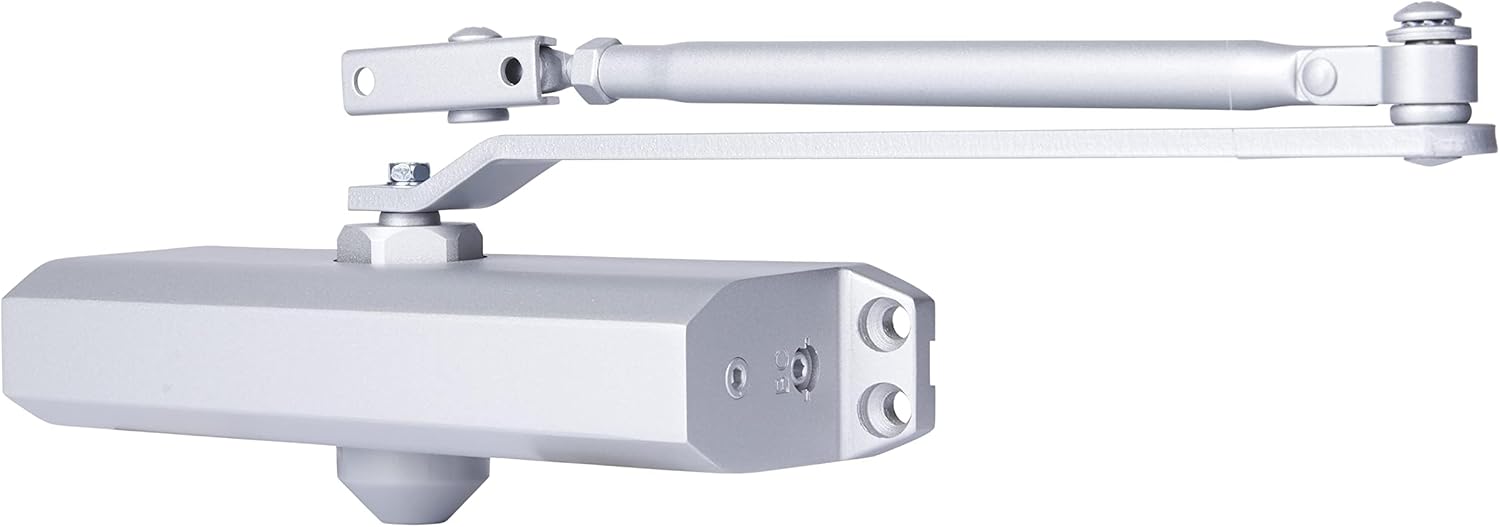 BRINKS Commercial - Heavy Duty Commercial Door Closer, Aluminum Finish - Adjustable from Size 1 to Size 5 with a 180-Degree Opening Range