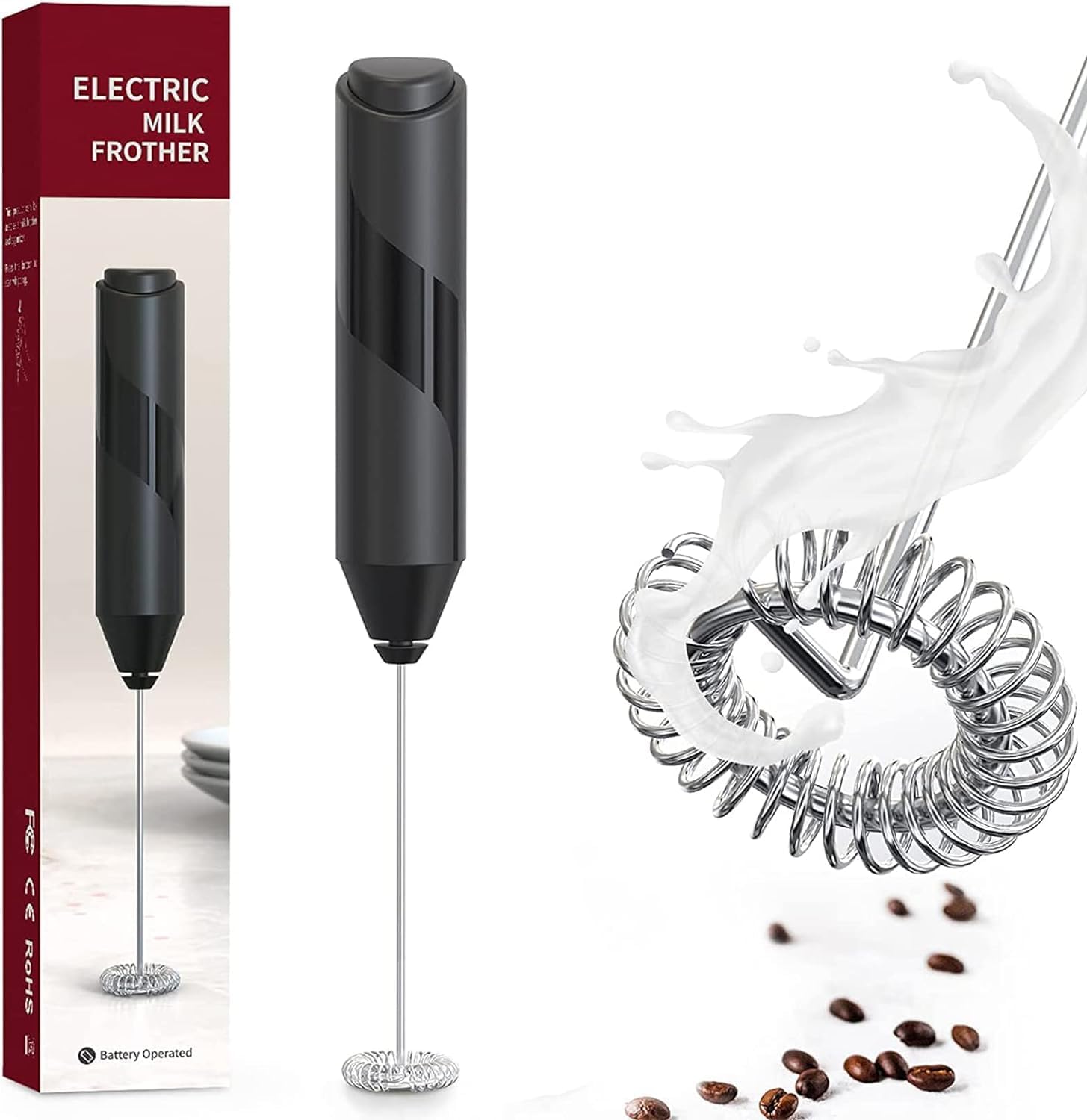 Senshuomy Milk Frother Handheld(Battery Operated) Electric Whisk Beater Foam Maker for Coffee,Latte,Hot Chocolate, Macha,Portable Mini