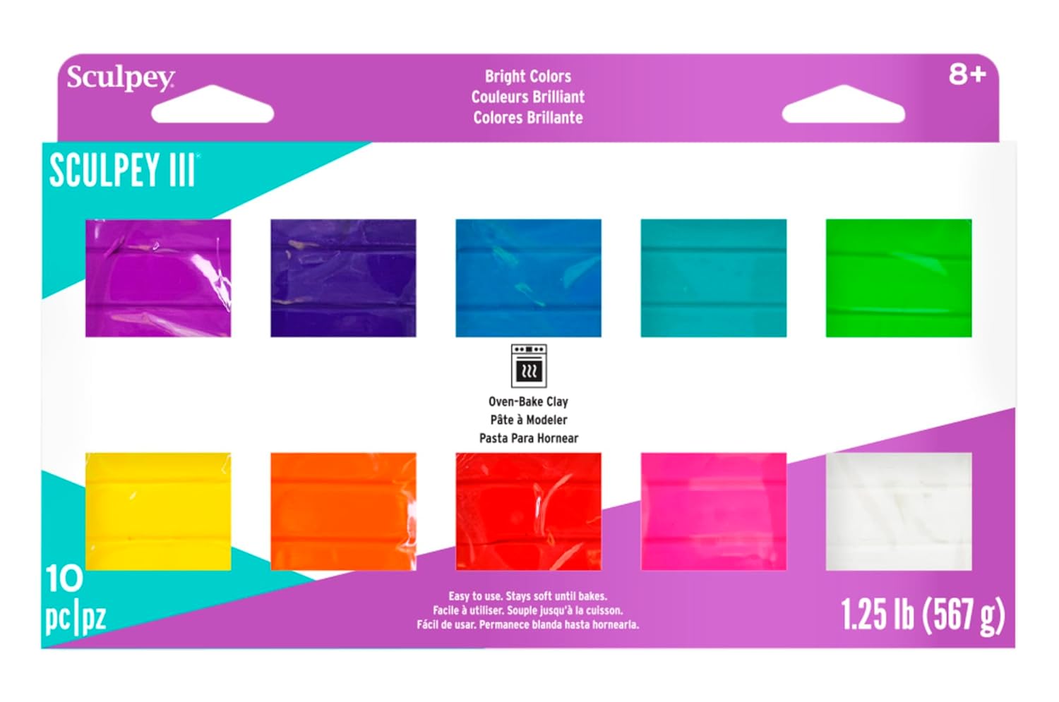 Sculpey III® 10 Bright Colors of Polymer Oven-Bake Clay, Non Toxic,1.25 lbs., great for modeling, sculpting, holiday, DIY, mixed media and school projects. Perfect for kids and beginners!