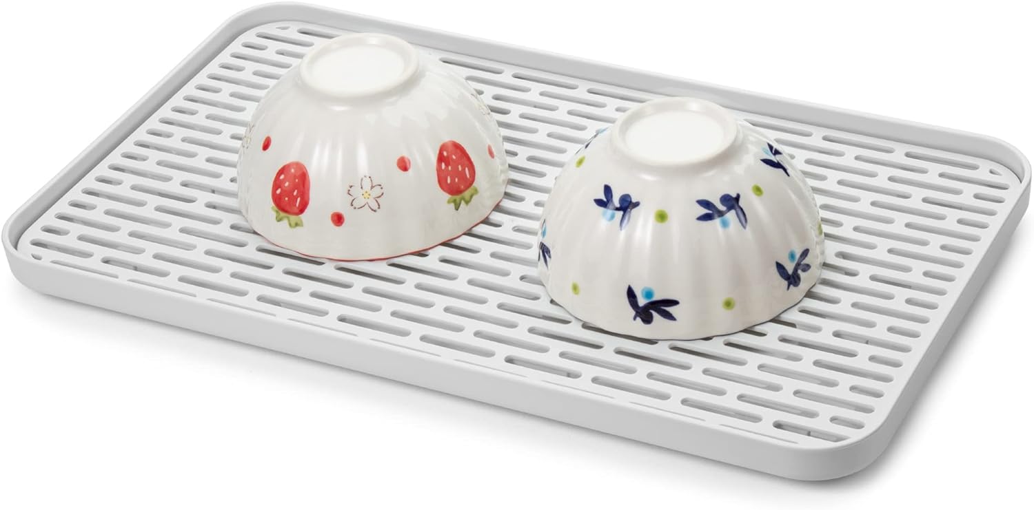 Lonian 2-Tier Drain Tray, Dish Drainer Drying Rack, Plastic Tea Tray for Cup Bowl Fruit