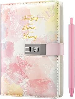 Diary with Lock for Girls and Women - 5.7 x 8.5 Inch Journal with Lock with Pen and Stickers, Birthday Gifts for 8-12 14 16 Year Old Girls, Gifts for Women