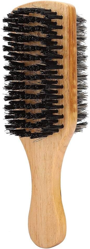 Double-Sided Beard Brush, Men's Hair Brush and Facial Brush for Beard Care, Bristless and Nylon Mustache Comb with Wooden Handle for Men Use(1#)