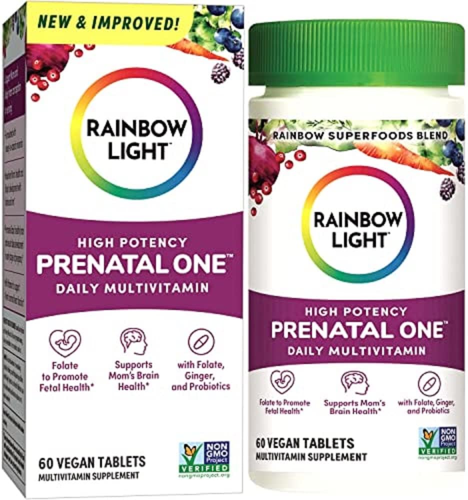 Rainbow Light High-Potency Prenatal One Multivitamin, Prenatal Health Multivitamin Supports Mom's Health and Baby's Development, With Vitamin C, Vegan, 60 Count