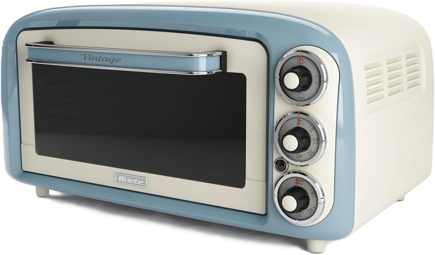 Ariete Vintage 97905 Mini Oven, 18 Litre Capacity, 1380 Watts, 3 Cooking, Aluminium Baking Tray, 60 Minute Timer, Blue